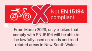 Red tag with cross graphic to represent a non compliant e-bike